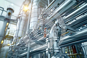 Industrial Piping System in Modern Refinery or Plant photo