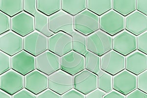 Green Hexagonal Ceramic Tiles Pattern Background.
