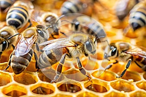 Bees on honeycells photo
