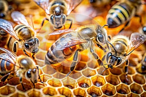 Bees on honeycells photo