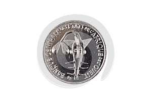 Silver 100 West African Franc coin on a white background