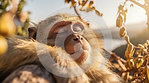 Sleeping monkey close-up shot for wildlife conservation theme photo