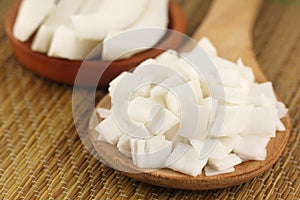 Close up image of sliced coconut