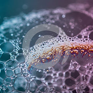 A close-up image of soap bubbles, displaying intricate hexagonal patterns. The