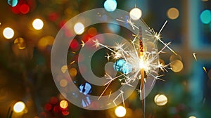 Sparkler with Festive Bokeh Background, Generative AI photo