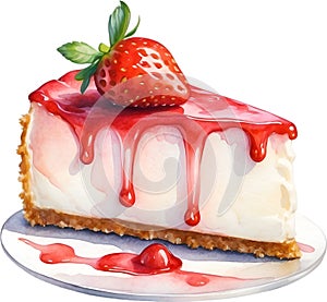 Strawberry cheesecake. Close-up image of a strawberry cheesecake. Generative AI.