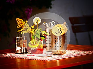 Image of a table setting in a german bavarian beergarden