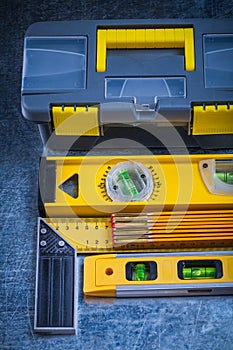 Close up image of toolbox construction level
