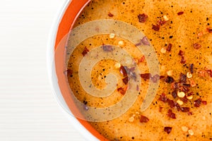 Close up image of traditional and very popular in east and south Europe soup from beef tripe