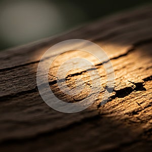 A close-up image of tree bark, featuring a rough, textured surface with deep grooves