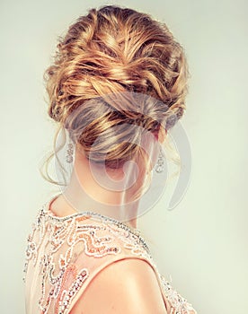 Close-up image of wedding and evening hairstyle.
