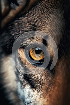 Close up image of a wolf eyes, beautiful macro shoot. Generative Ai