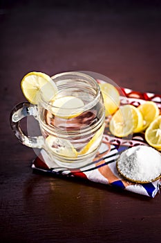 Close up of Indian most popular summer drink Nimbu pani or Nimbo sarbat,Lemonade in a transparent glass with salt
