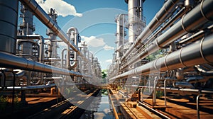 Close-up Industrial pipeline oil and gas factory. Generative AI.