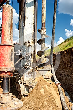 Close-up of industrial rig, drilling holes in the ground