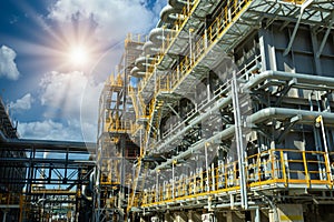 Close up Industrial view at oil and gas refinery plant form industry zone with sunrise and cloudy sky, oil and gas Industry