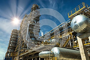 Close up Industrial view at oil and gas refinery plant form industry zone with sunrise and cloudy sky, oil and gas Industry