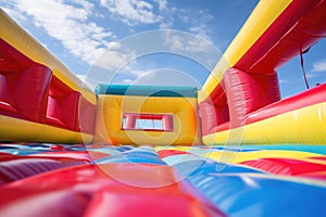 close-up of the inflating process of a bounce house