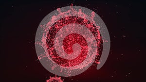 Close up influenza virus in blood vessel. Red abstract plexus wireframe Coronavirus background. Science and medical concept. Micro