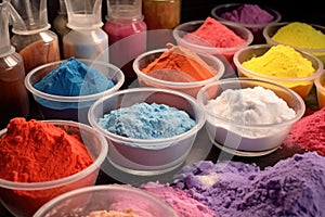 close-up of ingredients: sugar, cornstarch, flavorings, and colorings