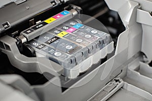 Close up of inkjet printer cartridges