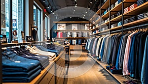 Close-up of the inside of a clothing store.