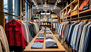 Close-up of the inside of a clothing store.