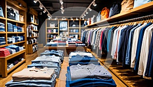 Close-up of the inside of a clothing store.