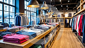 Close-up of the inside of a clothing store.