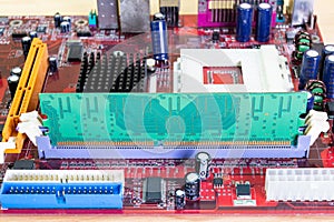 Close up Installing Ram on Mainboard Computer