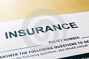 Close up INSURNCE questionnaire and application form