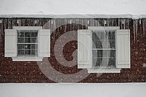 CLOSE UP: Intense blizzard punishing idyllic house in cold rural part of America