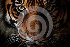 Close Up of an intense Tigers Face on a Dark Background