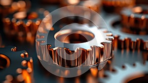 Close up of Interlocking Copper Gears. Concept of Industry, Technology, and Engineering
