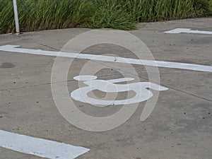 Close-up of the international marking for parking spaces intended for the disabled, applied to the asphalt surface of the parking