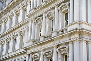 Close up of the intricate architecture and columns of the Eisenhower Executive Office Building in Washington DC