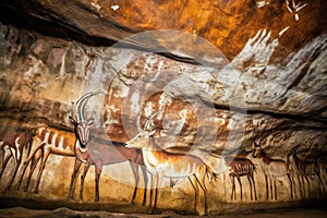 close-up of intricate cave art depicting animals