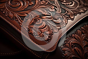 Close-up of intricate details of luxurious, handcrafted leather accessories. Generative AI photo