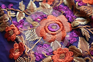 close up of intricate embroidery on sari fabric