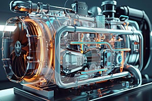 Close-up of intricate machinery components inside a device, A creative visualization of the inner workings of an air conditioner