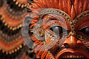 close-up of intricately carved balinese mask