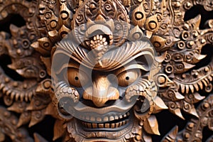 close-up of intricately carved balinese mask