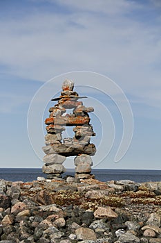 Close-up of Inukshuk Inuksuk landmark near Arviat, Nunavut