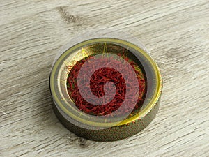 Close up of Iranian red saffron for export photo