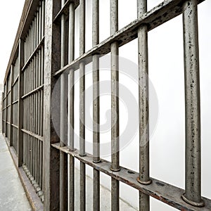 Prison iron bars isolated on white background