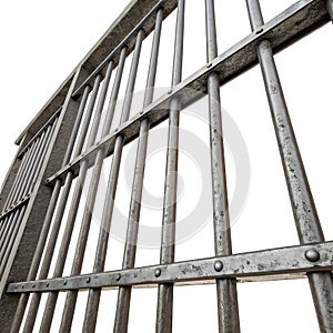 Prison iron bars isolated on white background
