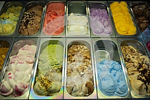 Close-up of iron ice cream trays on the counter.