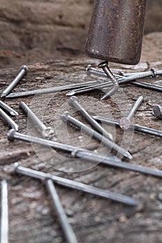 Close Up Iron nails, home repair kit.