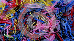 Close up of irregular colorful rubber bands