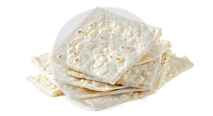 Stack of Freshly Baked Flatbread on White Background